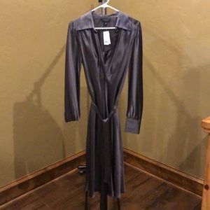 BR 100% Silk Grey L. Sleeve Dress w/ Slip